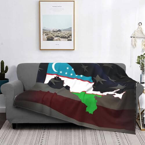 Oʻzbekiston Bayrogʻi Xaritasi Ultra Yumshoq Mikro Fleece Plyus Blanket Yengil Blanket Divan Kreslo Stul Yotoqxonasi Uchun 60