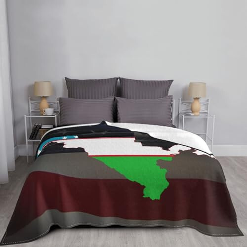 Oʻzbekiston Bayrogʻi Xaritasi Ultra Yumshoq Mikro Fleece Plyus Blanket Yengil Blanket Divan Kreslo Stul Yotoqxonasi Uchun 60