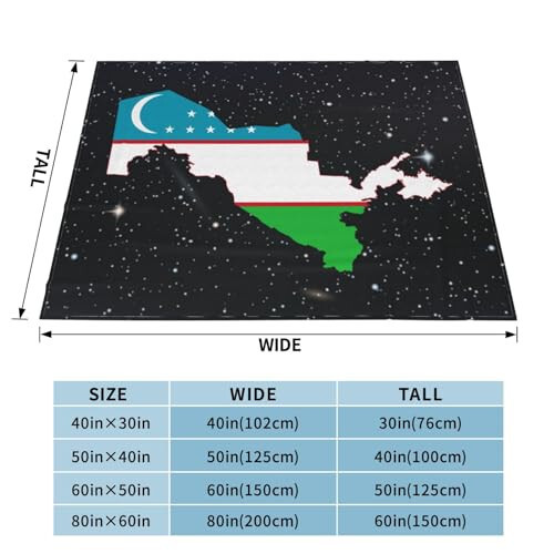 Oʻzbekiston Bayrogʻi Xaritasi Ultra Yumshoq Mikro Fleece Plyushlari Yengil Plyushlari Divan Kreslo Stul Yotoq Xonasi Uchun 60