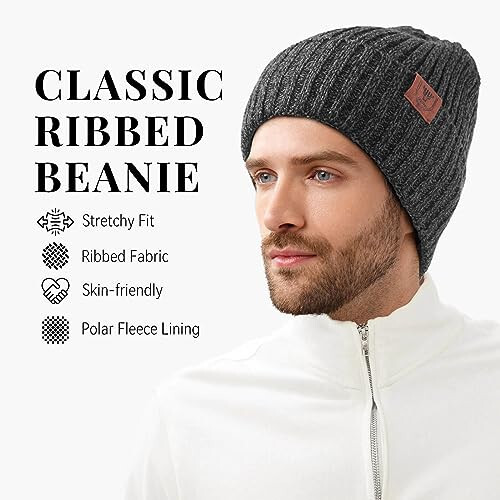 OZERO Knit Beanie қиш қалпоқ, Эркак ва аёллар учун термо калин Polar Fleece қор қалпоқ - 2