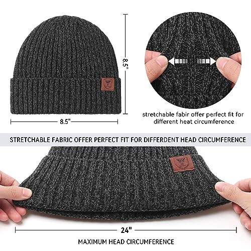 OZERO Knit Beanie Winter Hat, Thermal Thick Polar Fleece Snow Skull Cap for Men and Women - 5