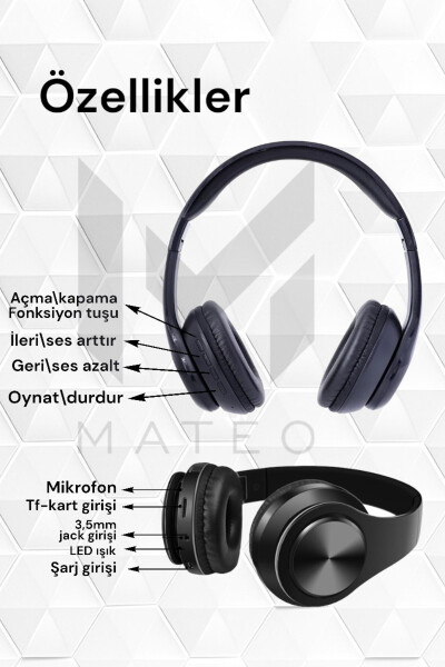 P68 Bluetooth Беспроводные стерео наушники, Проводной Aux - 5