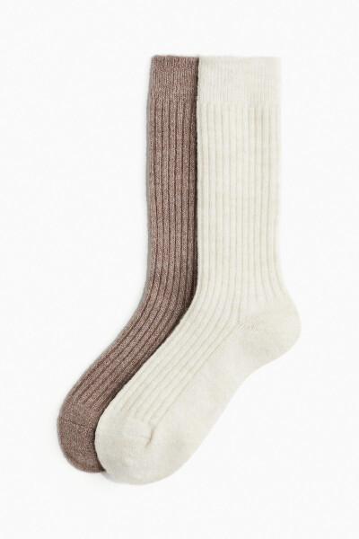 Pack of 2 beige wool blend socks. - 1