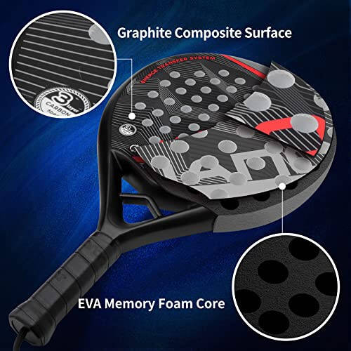 Padel Racket Carbon Fiber Surface with EVA Memory Flex Foam Core Lightweight Padel Racquet - 4