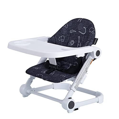 Pamo Babe Booster Seat for Dining Table, Travel Lightweight Folding 2-in-1 Feeding Seat for Baby, Adjustable Tray and Adjustable Height (Black) - 31