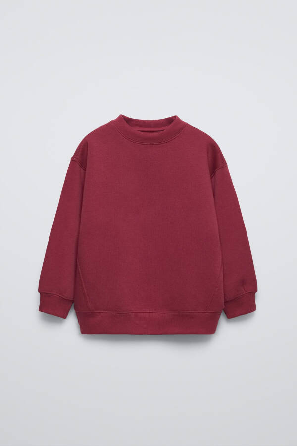 Pamuklu Basic Sweatshirt - Şarap rengi - 7