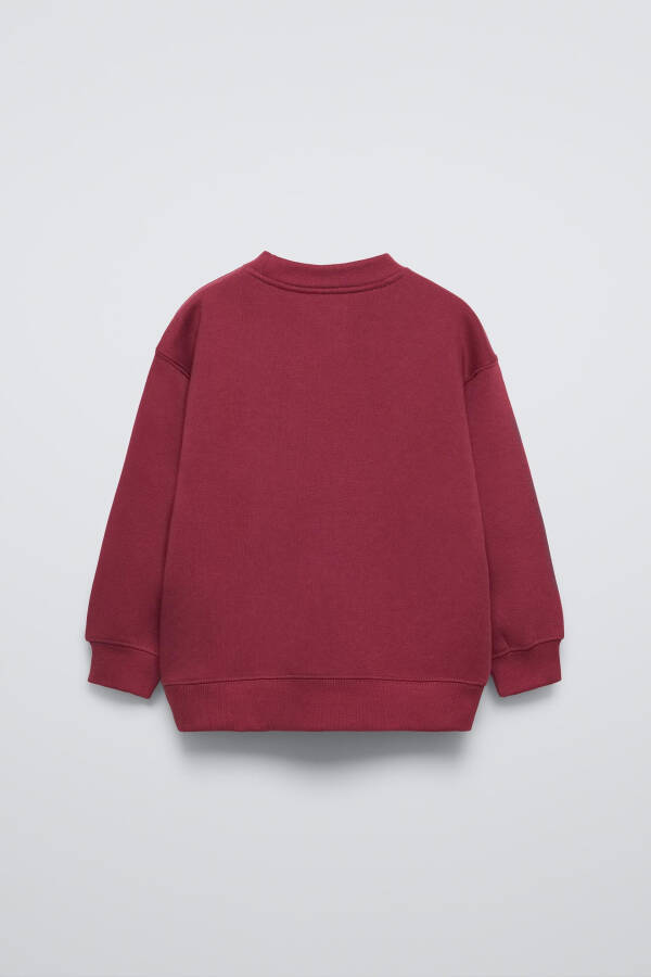 Pamuklu Basic Sweatshirt - Şarap rengi - 3