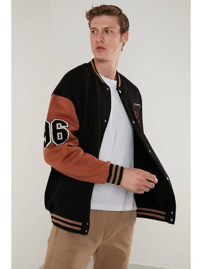 Pamuklu Oversize Cepli Kolej Yaka Bomber Mont 6286219 - 4