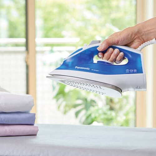 Panasonic 1500W Advanced Titanium Coated Sole Plate, Vertical Steam/Dry Iron, Standard, Blue/White - 2