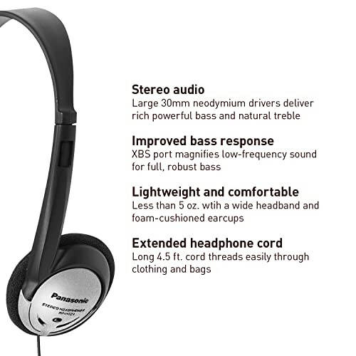 Panasonic Headphones On-Ear Lightweight with XBS RP-HT21 (Black & Silver) - 2