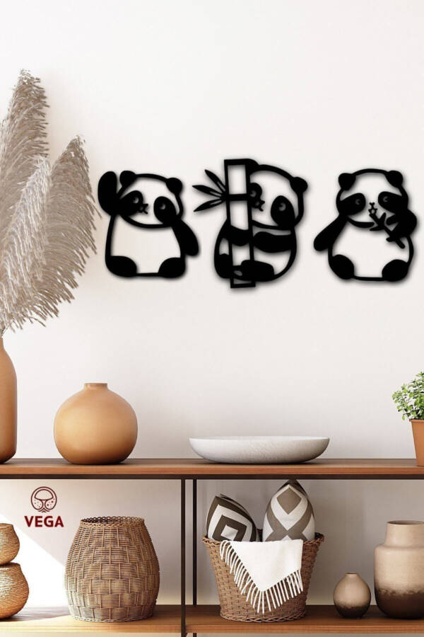 Panda 3-Piece Wall Decor Black Wood - 1