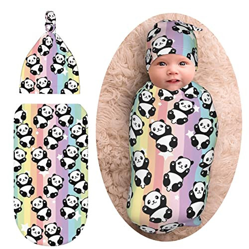 Panda Newborn Swaddle Blanket With Hat Set Baby Stuff Receiving Blankets Soft Transition Sleep Sacks Gifts For Infant Boys Girls - 43