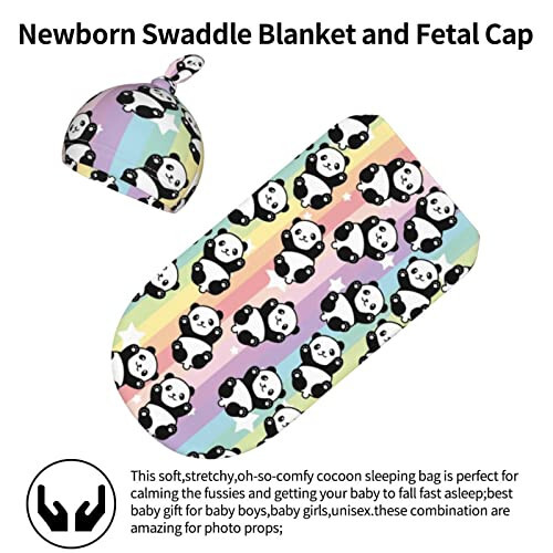 Panda Newborn Swaddle Blanket With Hat Set Baby Stuff Receiving Blankets Soft Transition Sleep Sacks Gifts For Infant Boys Girls - 44