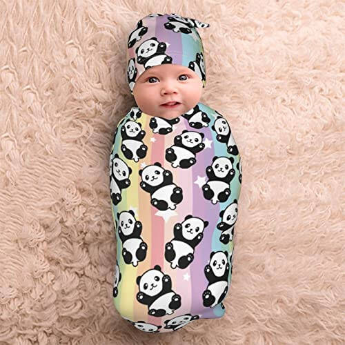 Panda Newborn Swaddle Blanket With Hat Set Baby Stuff Receiving Blankets Soft Transition Sleep Sacks Gifts For Infant Boys Girls - 47