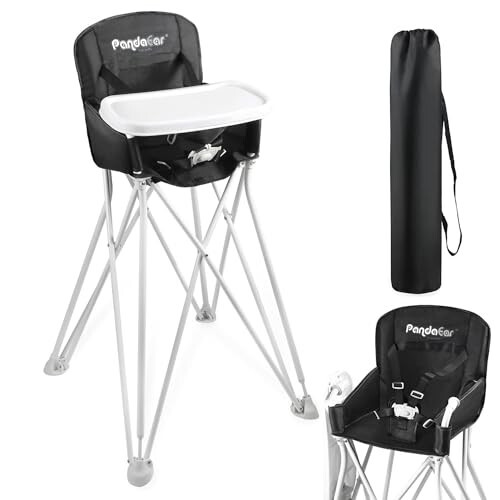 PandaEar Portable High Chair for Babies and Toddlers, Foldable HighChair with Tray, Baby Travel Dining Chair for Indoor & Outdoor -Black - 31