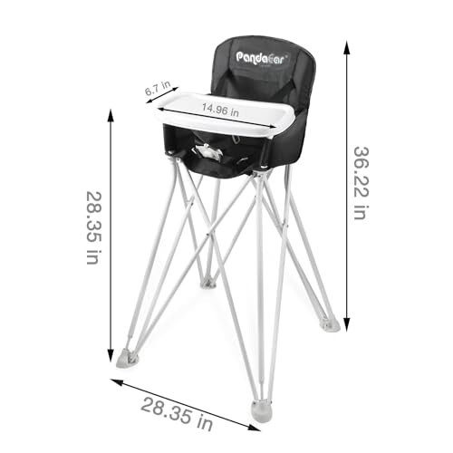 PandaEar Portable High Chair for Babies and Toddlers, Foldable HighChair with Tray, Baby Travel Dining Chair for Indoor & Outdoor -Black - 26