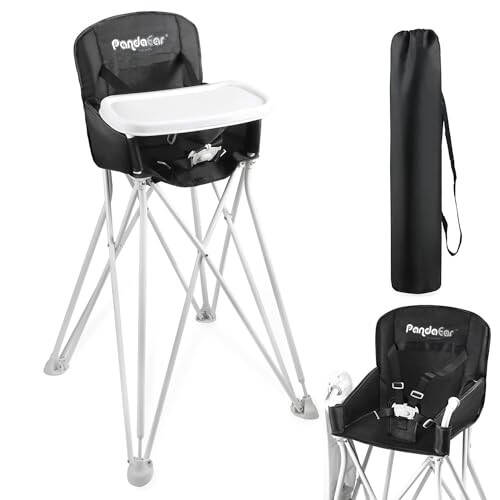 PandaEar Portable High Chair for Babies and Toddlers, Foldable HighChair with Tray, Baby Travel Dining Chair for Indoor & Outdoor -Black - 19