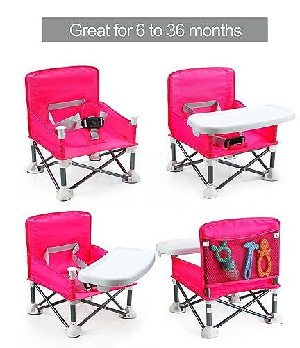 PandaEar Portable Travel Booster Seat with Tray | Folding Baby Seat Booster High Chair for Dining Table | Compact Camping Chair for Lawn, Beach Indoor/Outdoor Use | Toddlers, Kids (Pink) - 44