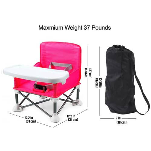 PandaEar Portable Travel Booster Seat with Tray | Folding Baby Seat Booster High Chair for Dining Table | Compact Camping Chair for Lawn, Beach Indoor/Outdoor Use | Toddlers, Kids (Pink) - 41