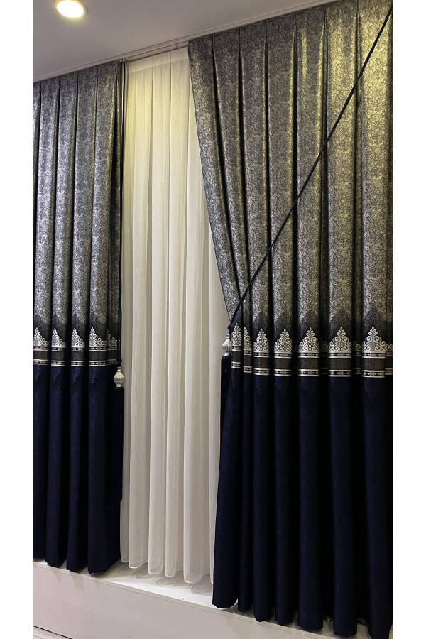 Panel Backdrop Curtain Navy Silver (Single Wing) - 2