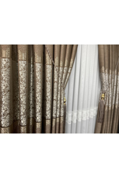 Panel Curtain Coffee Mink Beige Single Wing Tight Pleated Jacquard Shiny Patterned 100 X 260 - 8