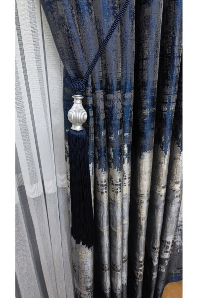 Panel Curtain Navy Black Gray Multicolored Patterned Single Wing Tight Pleated Yuka Home Luxury Series - 4