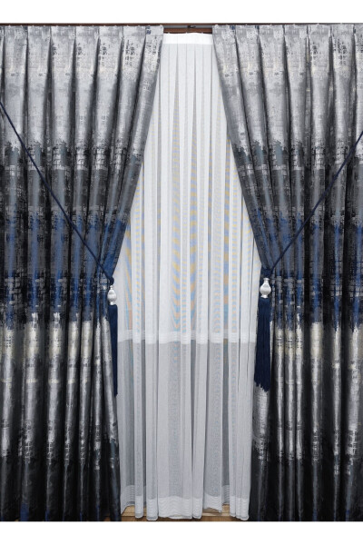 Panel Curtain Navy Black Gray Multicolored Patterned Single Wing Tight Pleated Yuka Home Luxury Series - 7