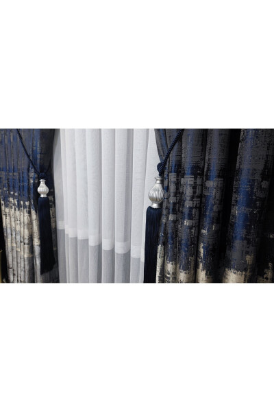 Panel Curtain Navy Black Gray Multicolored Patterned Single Wing Tight Pleated Yuka Home Luxury Series - 8