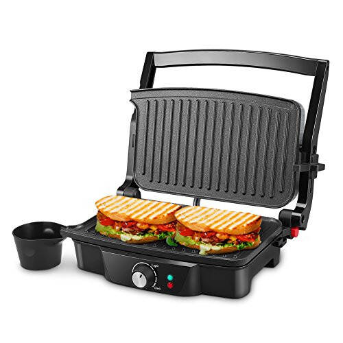 Panini Maker, iSiLER 2 Slice Panini Press Grill, Sandwich Maker Non-Stick Coated Plates, Opens 180 Degrees for Panini - 1