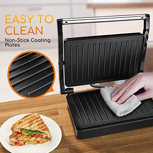 Panini Press Sandwich Maker, Aigostar 1000W Sandwich Press Grill with Non-Stick Coated Plates, Indicator Light, Locking Lid, Cool Touch Handle, Panini Maker Panini Press Grill Easy to Storage & Clean - 5