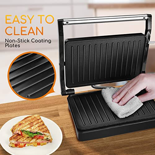 Panini Press Sandwich Maker, Aigostar 1000W Sandwich Press Grill with Non-Stick Coated Plates, Indicator Light, Locking Lid, Cool Touch Handle, Panini Maker Panini Press Grill Easy to Storage & Clean - 5