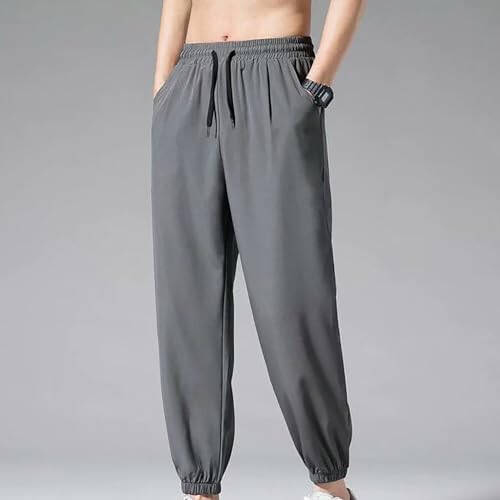 Pants for Men Sweatpants Stylish Tapered Jogger Pants Summer Cool Ice Silk Breathable Trousers Wokrout Cinch Bottoms - 2