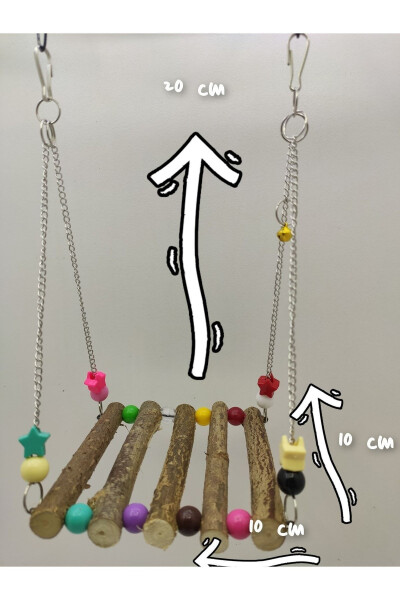 Parakeet Natural Wooden Bell Beaded Swing + Surprise Gift - 2