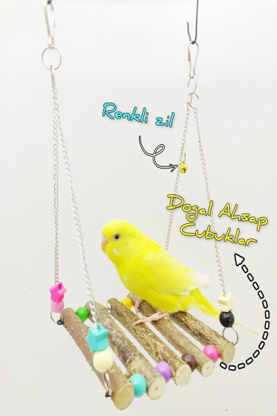 Parakeet Natural Wooden Bell Beaded Swing + Surprise Gift - 3