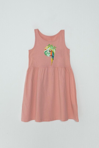 Parrot Printed Strappy Girl's Dress - 1