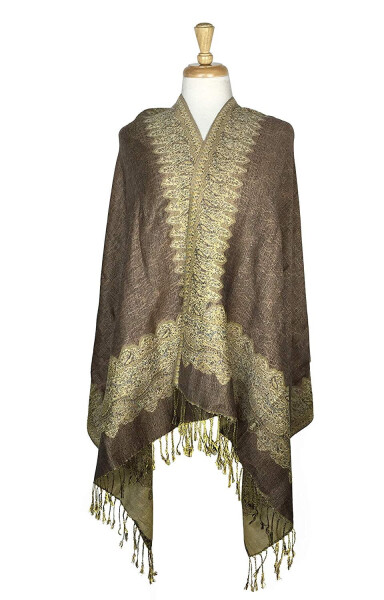 Paskmlna® Border Pattern Double Layered Reversible Woven PasModazoneina Shawl Scarf Wrap Stole #12 - 2