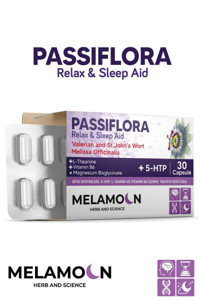 Passionflower (Passiflora) Enhanced with Magnesium and 5-HTP, Stress and Sleep Aid, 30 Capsules - 2