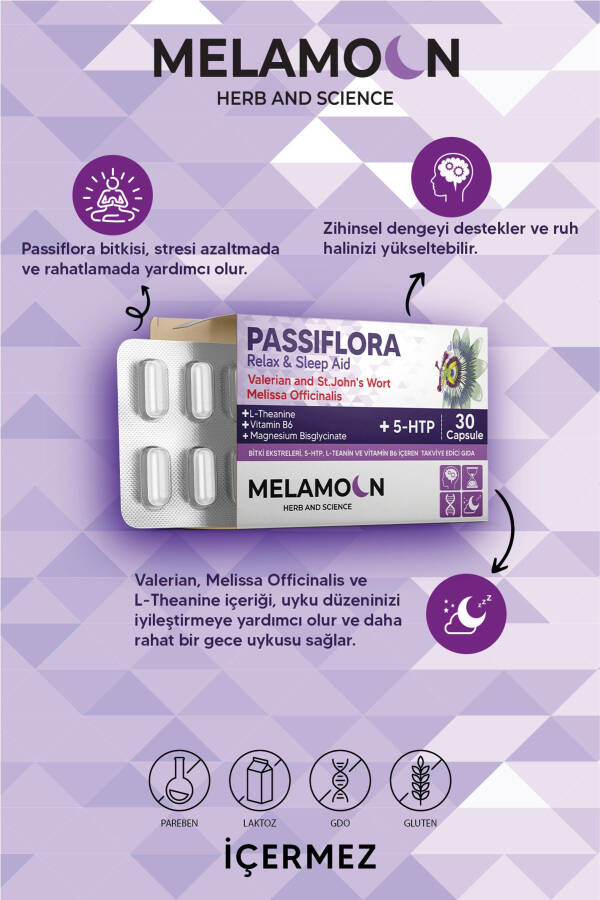 Passionflower (Passiflora) Enhanced with Magnesium and 5-HTP, Stress and Sleep Aid, 30 Capsules - 4