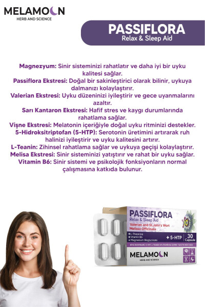 Passionflower (Passiflora) Enhanced with Magnesium and 5-HTP, Stress and Sleep Aid, 30 Capsules - 6