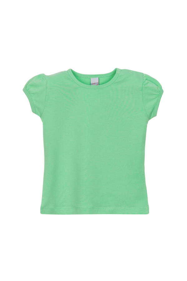 Pastel Green Basic Baby Girl Snap Button Round Neck Watermelon Sleeve T-Shirt - 9