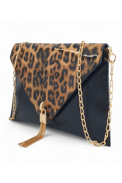 Patent Leather Leopard Print Chain Strap Women's Portfolio & Clutch Bag - 8