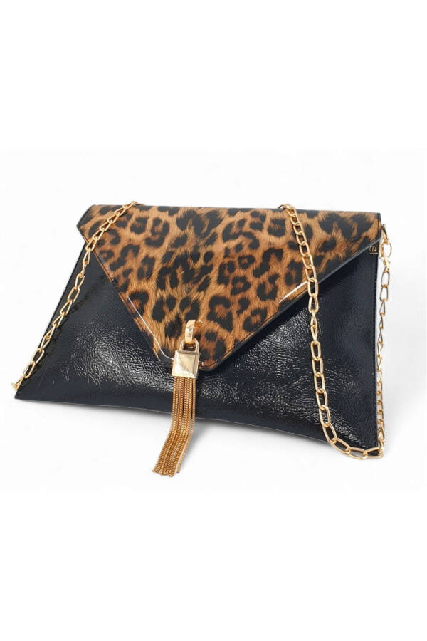 Patent Leather Leopard Print Chain Strap Women's Portfolio & Clutch Bag - 11