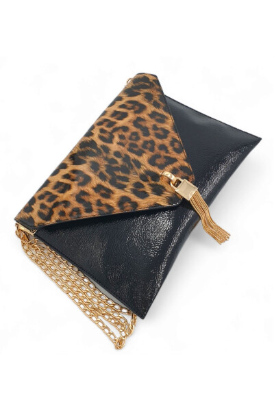 Patent Leather Leopard Print Chain Strap Women's Portfolio & Clutch Bag - 12