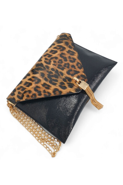 Patent Leather Leopard Print Chain Strap Women's Portfolio & Clutch Bag - 5