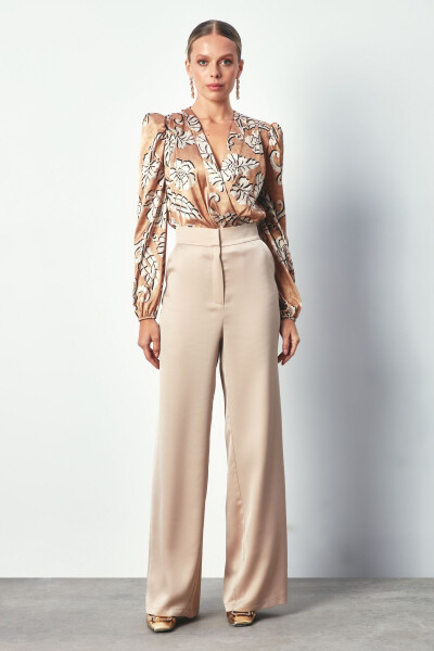 Patterned Bodysuit Blouse - CAMEL - 4