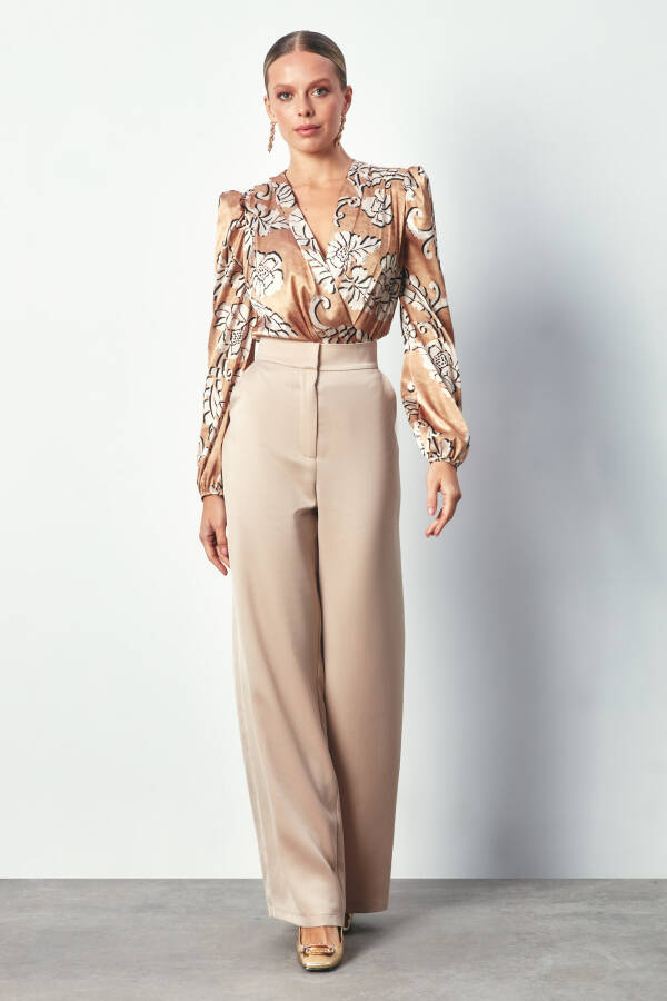 Patterned Bodysuit Blouse - CAMEL - 6