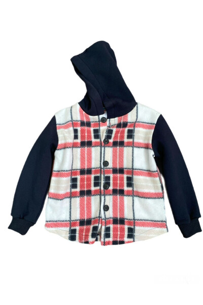 Patterned Buttoned Soft Fleece Unisex College Kids Jacket Cardigan - 2