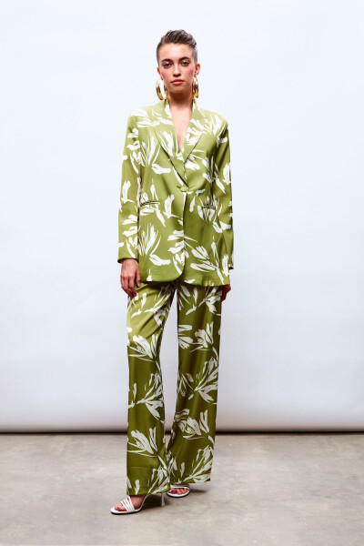 Patterned Oversized Satin Jacket - GREEN - 2