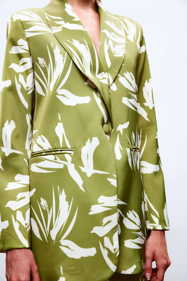 Patterned Oversized Satin Jacket - GREEN - 3