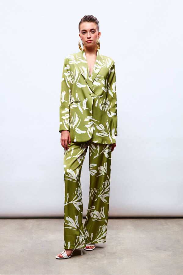 Patterned Oversized Satin Jacket - GREEN - 6